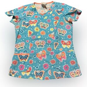 Y2K UA Scrubs Butterflies and Flowers Spring Scrub Top